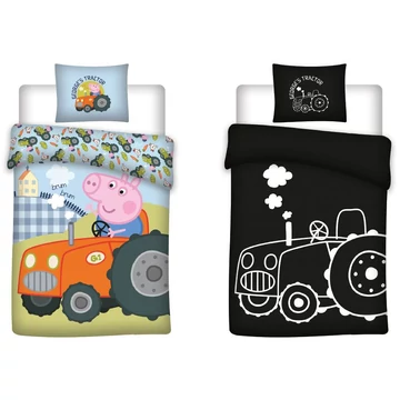 Peppa malac George's Tractor sötétben világító gyerek, ovis ágyneműhuzat 100x135cm, 40x60cm