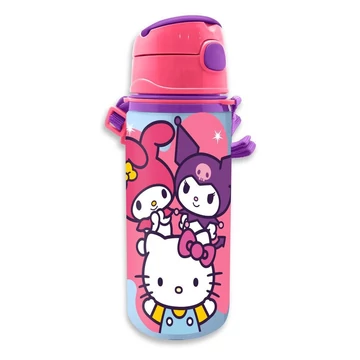 Hello Kitty Friends alumínium szívószálas kulacs akasztóval 600 ml Hello Kitty Friends alumínium szívószálas kulacs akasztóval 600 ml