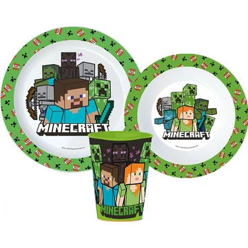 Minecraft Pixelcraft étkészlet, micro műanyag szett, pohárral 260 ml Minecraft Pixelcraft étkészlet, micro műanyag szett, pohárral 260 ml
