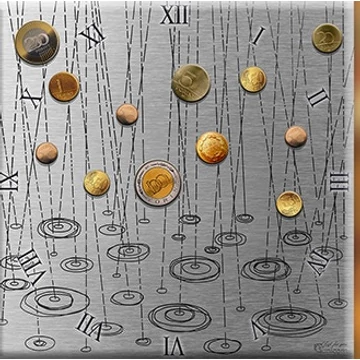 Üveg falióra 30x30cm-pénzeső-ezüst, D.I.19-09