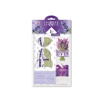 Levendulával töltött Provence zsák 18g+levendulaszappan 100g+hímzett kéztörlő 40x60cm, pamut, LAV.LHP7CP