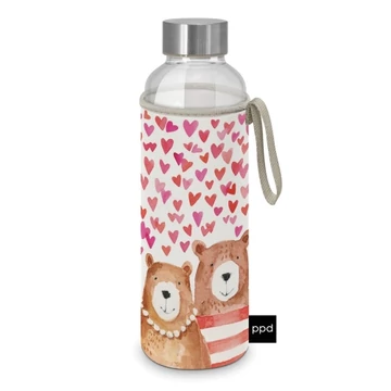 Üvegflaska borosilicate üveg, neoprén védőhuzattal, 550ml, Love Bears, PPD.604791