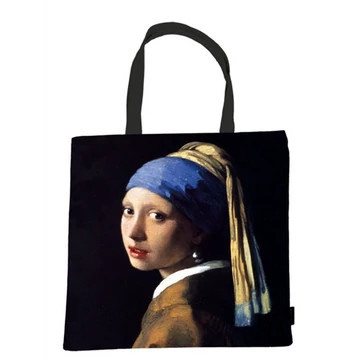 Textil bevásárlótáska 38x40cm, polyester, Vermeer: Lány gyöngy fülbevalóval, FRI.12743