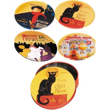 Poháralátét fém-parafa 4db-os szett fémdobozban Chat Noir, FRI.17936