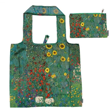 ECO bevásárló táska újrahasznosított műanyag palackból 48x60cm összehajtva 15x12cm-es tasakban,Klimt:Kert napraforgókkal, FRI.40583