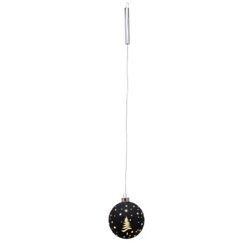 Fekete üveggömb 12cm, LED-es átvilágítós függődísz, Geh.22201513