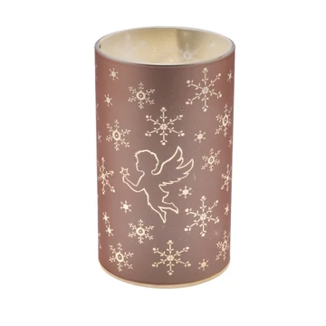 Rózsaszín üveghenger LED-es, átvilágítós, angyalos, 9x9x15cm, Geh.22204500