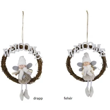 Natúr ajtókoszorú textilangyallal, 19x4,5x25cm, Geh.22302376 Natúr ajtókoszorú textilangyallal, 19x4,5x25cm, Geh.22302376