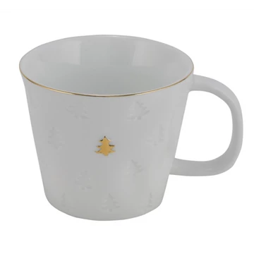 Fenyős porcelánbögre fehér, kis arany fenyővel, 10x10x8,5cm, Geh.22402182