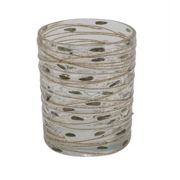 Üveg mécsestartó levelekkel és zsinórral, 7,5x7,5x8cm, Geh.22403301 Üveg mécsestartó levelekkel és zsinórral, 7,5x7,5x8cm, Geh.22403301