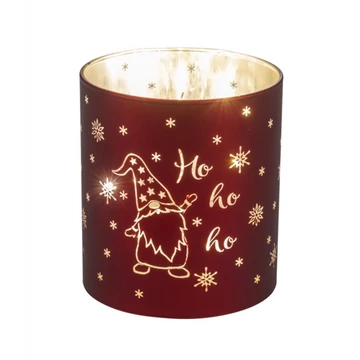 Piros üveghenger, LED-es átvilágítós, HoHoHo manós, 9x9x10cm , Geh.22405386