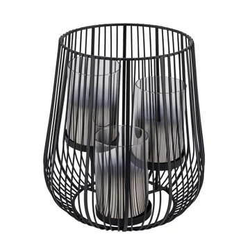 Fémrácsos lantern 3 szürke üvegbetéttel, 23,5x23,5x26cm, Geh.22504017