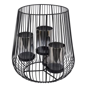 Fémrácsos lantern 4 szürke üvegbetéttel, 30x30x32,5cm, Geh.22504018