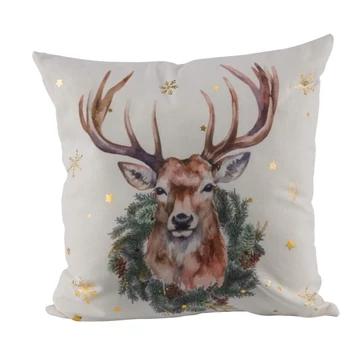 Párna töltelékkel 40x40cm, polyester, szarvasfej koszorúval, Geh.22501246
