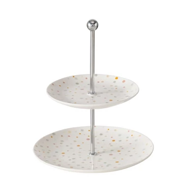 Színes pöttyös porcelán süteményes állvány 2 emeletes, 20,5x24cm, B.G.2045710