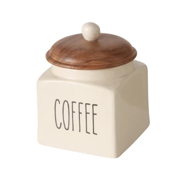 Kerámia konyhai tároló akácfa tetővel, 11,5x14cm, Coffee, B.G.2049504