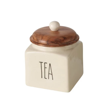 Kerámia konyhai tároló akácfa tetővel, 11,5x14cm, Tea, B.G.2049506