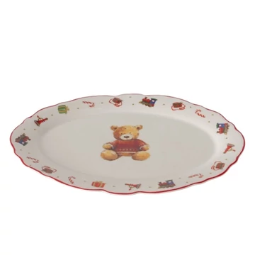 Porcelántál ovál, 31x21cm, piros pulcsis macival, Bailey, B.G.2059217