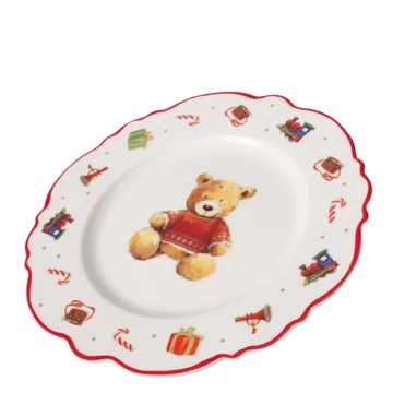 Porcelán desszerttányér 20,5cm, piros pulcsis macival, Bailey, B.G.2059220