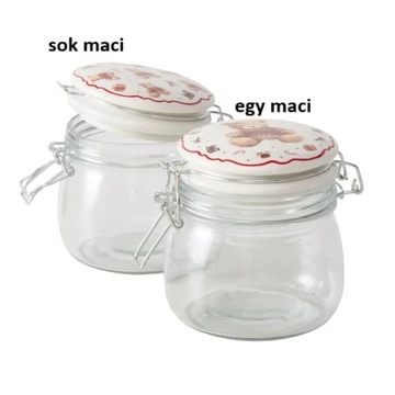 Üveg konyhai tároló csatos tetővel, 11,5x11x13,5cm, 450ml, piros pulcsis macival, Bailey, B.G.2060173 Üveg konyhai tároló csatos tetővel, 11,5x11x13,5cm, 450ml, piros pulcsis macival, Bailey, B.G.2060173