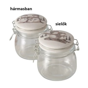 Üveg konyhai tároló csatos tetővel, 13x11x10,5cm, 450ml, hóemberes, Frosty, B.G.2061001 Üveg konyhai tároló csatos tetővel, 13x11x10,5cm, 450ml, hóemberes, Frosty, B.G.2061001