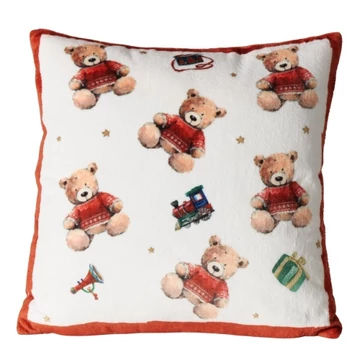 Párna töltött, 45x45cm, polyester, piros pulcsis macival, Bailey, B.G.2063028