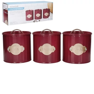 Tea/Kávé/Cukortartó fémdobozszett, fémtetővel, 11x11,5cm, 1L, Burgundi, K.C.KCTCSSETBUR Tea/Kávé/Cukortartó fémdobozszett, fémtetővel, 11x11,5cm, 1L, Burgundi, K.C.KCTCSSETBUR