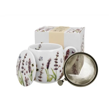 Porcelánbögre tetővel, fémszűrővel, 400ml, dobozban, Classic Lavender, D.G.26504