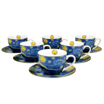 Porceláncsésze+alj 250ml, 6 személyes dobozban, Van Gogh: Csillagos éj, D.G.28065