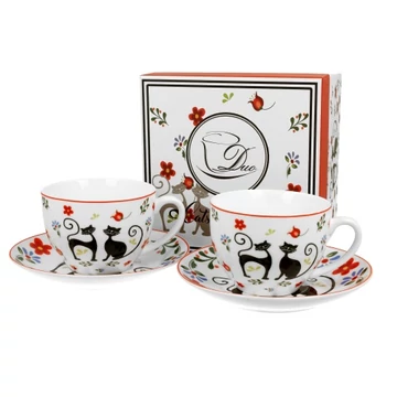 Porceláncsésze+alj, 280ml, 2 személyes, dobozban, Ethno Cats, D.G.33144