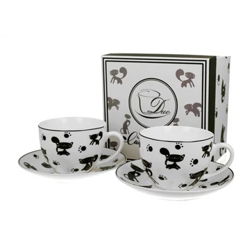 Porceláncsésze+alj, 250ml, 2 személyes, dobozban, Koty Czarne, D.G.33229