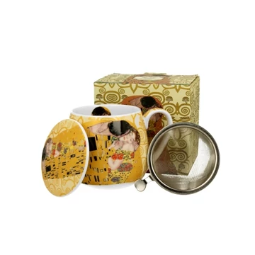 Porcelánbögre tetővel, fémszűrővel, 430ml, dobozban, Klimt: The Kiss, D.G.33472