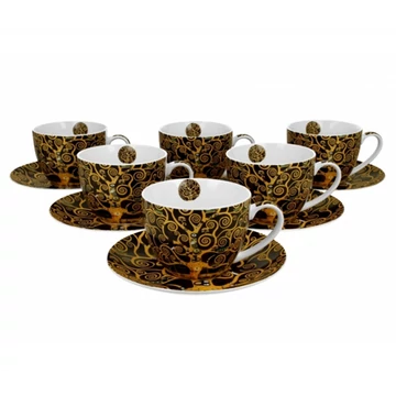 Porceláncsésze+alj, 250ml, 6 személyes, dobozban, Klimt: Életfa, D.G.35568