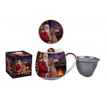 Porcelánbögre tetővel, fémszűrővel, 430ml, dobozban, Santa Letter, D.G.36022