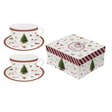Porceláncsésze+alj 280ml, 2 személyes, dobozban, Christmas Tree 2, D.G.36626