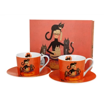 Porceláncsésze+alj, 230ml, 2 személyes, dobozban, Cindy &Kitties, D.G.43938
