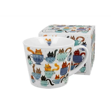 Porcelánbögre 600ml, dobozban, Teacup Cats, D.G.44065