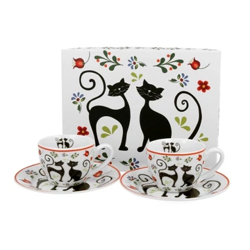 Porceláncsésze+alj, 110ml, 2 személyes, dobozban, Ethno Cats, D.G.44805
