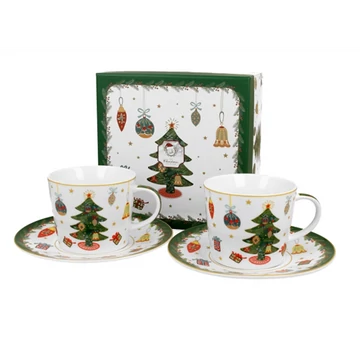 Porceláncsésze+alj, 250ml, 2 személyes, dobozban, Around Christmas Tree, D.G.50943