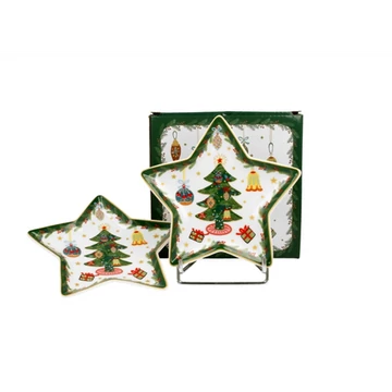 Porcelán csillagtányér szett 2db-os, 15x1,5cm, dobozban, Around Christmas Tree, D.G.50967