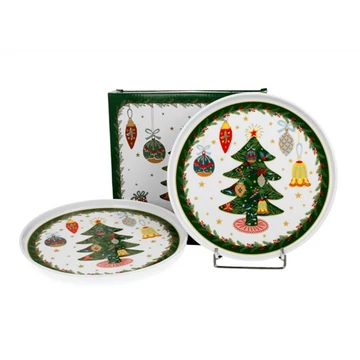 Porcelán desszerttányér szett, 2db-os, 13cm, dobozban, Around Christmas Tree, D.G.50974
