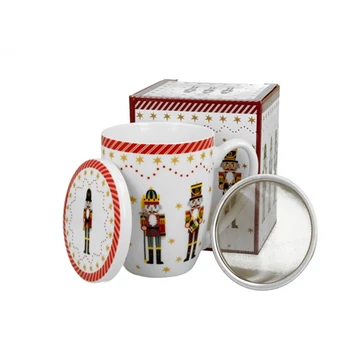 Porcelánbögre tetővel, fémszűrővel, 360ml, dobozban, Christmas Nutcracker, D.G.51261