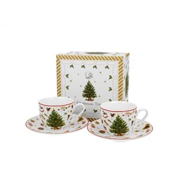 Porceláncsésze+alj, 90ml, 2 személyes, dobozban, Christmas Tree, D.G.51414
