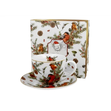 Porceláncsésze+alj, 250ml, dobozban Christmas Birds, D.G.52978