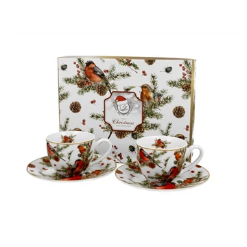 Porceláncsésze+alj, 90ml, 2 személyes, dobozban, Christmas Birds, D.G.52985
