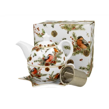 Porcelán egyszemélyes tázós szett 300ml, dobozban, Christmas Birds, D.G.53012