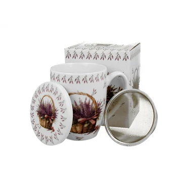 Porcelánbögre tetővel, fémszűrővel, 360ml, dobozban, Lavender, D.G.53722