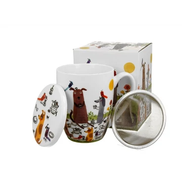 Porcelánbögre tetővel, fémszűrővel, 360ml, dobozban, Dog picnic, D.G.53883 Porcelánbögre tetővel, fémszűrővel, 360ml, dobozban, Dog picnic, D.G.53883