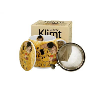 Porcelánbögre tetővel, fémszűrővel, 430ml, dobozban, Klimt:The Kiss, D.G.57010