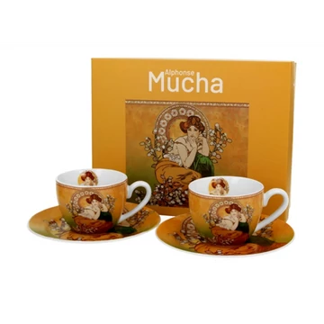 Porceláncsésze+alj,110ml dobozban, 2 személyes,  Mucha:Topáz, D.G.59441